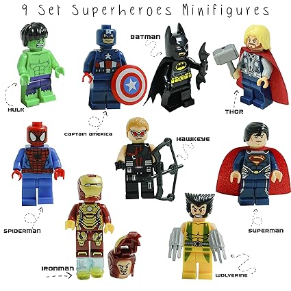 Kids Corner Productions® - Super Heroes Figures 9 Set Mini Figures Marvel Kids Corner Productions®nd DC Comics - Party Bag wi