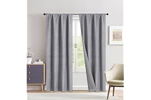 Home Beyond & HB design - Linen Look 100% Blackout Curtain Set 2 Panels - Thermal Insulated Room Window Curtains for Living R