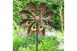 SHUONIVS Metal Wind Spinners Outdoor, 360° Wind Sculpture Spinner with Metal Stake, Waterproof Spinners Green Kinetic Wind Spinner for Yard Lawn Decor (A- Vintage Copper 1PC)