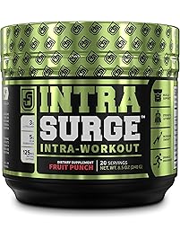 INTRASURGE Intra Workout Energy BCAA Powder - Fermented BCAA Amino Acids, Natural Caffeine, L-Citrulline, and More for Muscle Building, Strength, Endurance, Recovery - Fruit Punch, 20sv