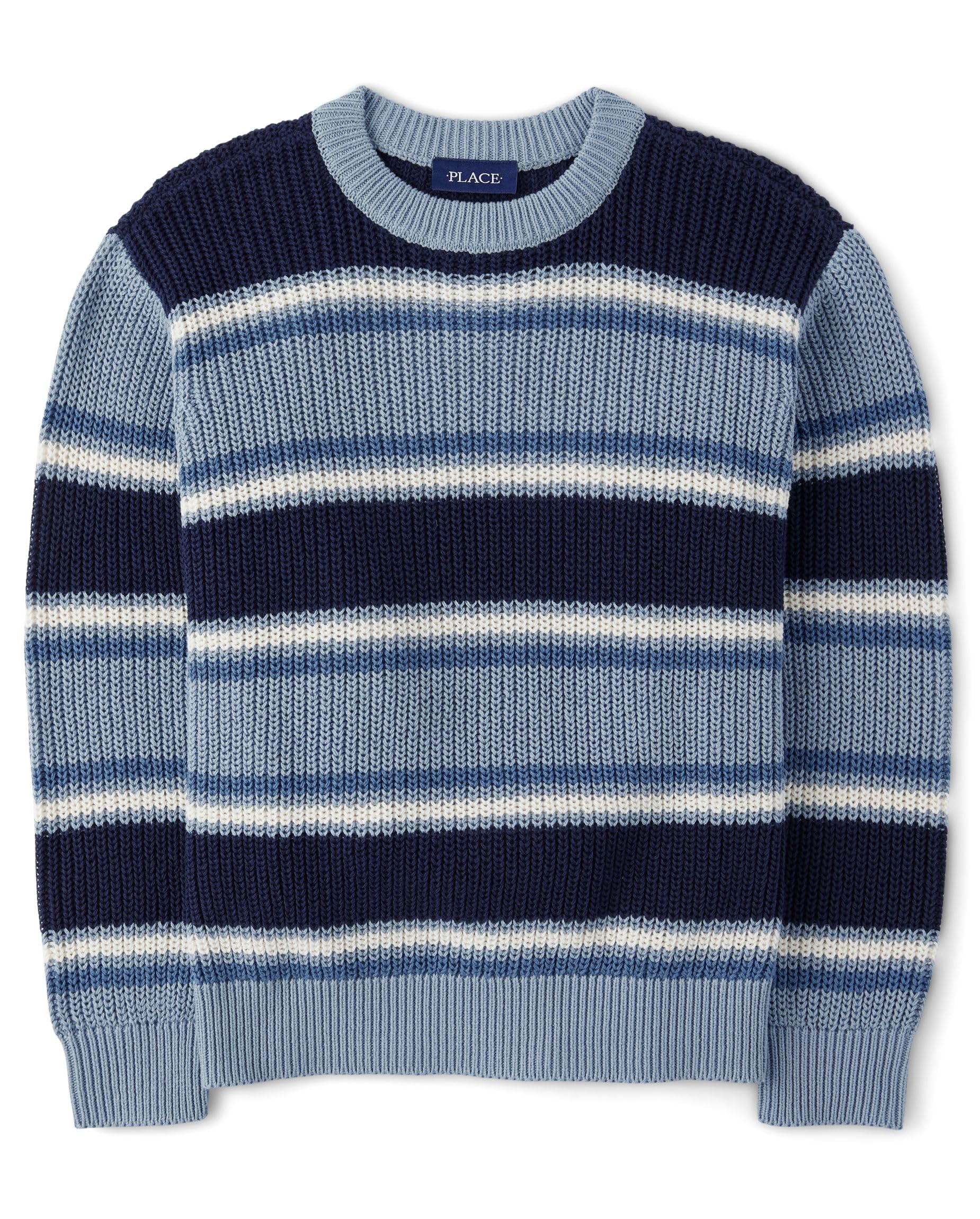 The Children's Place,Boys,Long Sleeve Crew Neck Pullover Sweater,Stoneybrook Stripe,Medium Image