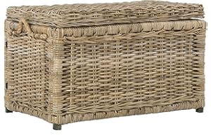 happimess HPM9003B Jacob 30" Wicker Storage Trunk, Collapsible for flat storage, Rattan-Kubusoft Gray, Coastal for Office, Dorm Room-LivingRoom, Bedroom, Dining Room, Natural