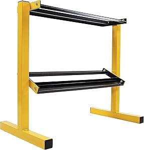 BalanceFrom 2-Tier Easy-Grab Dumbbell Rack Multilevel Weight Storage Organizer for Home Gym, 600-Pound Capacity, Yellow/Black