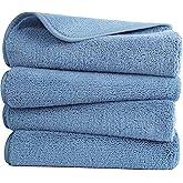 POLYTE Quick Dry Lint Free Microfiber Hand Towel, 16 x 30 in, Set of 4 (Blue)