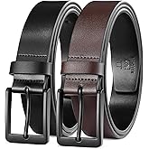 MILORDE Men's Leather Dress Belt 2Pack, Handmade, Genuine Leather, Fashion & Classic Designs for Work Business and Casual