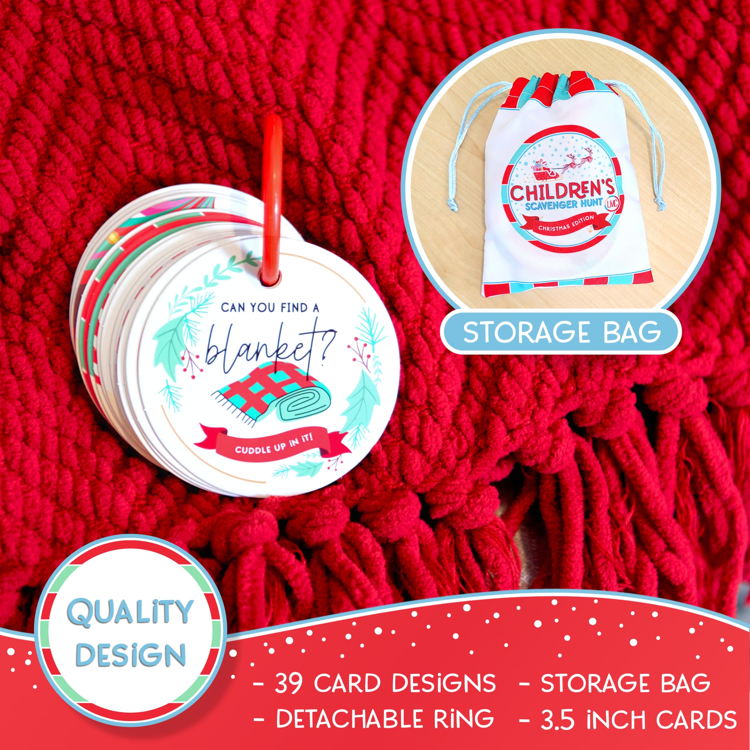 LMC Products Children's Scavenger Hunt: Christmas Edition - Card Game for Toddlers - Toddler Stocking Stuffers - Holiday-Themed Scavenger Hunt Educational Game for Kids