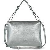Italian Metallic Calf Leather Shoulder Bag for Women | Rectangular Handbag with Zipper Top Handle & Crossbody Strap