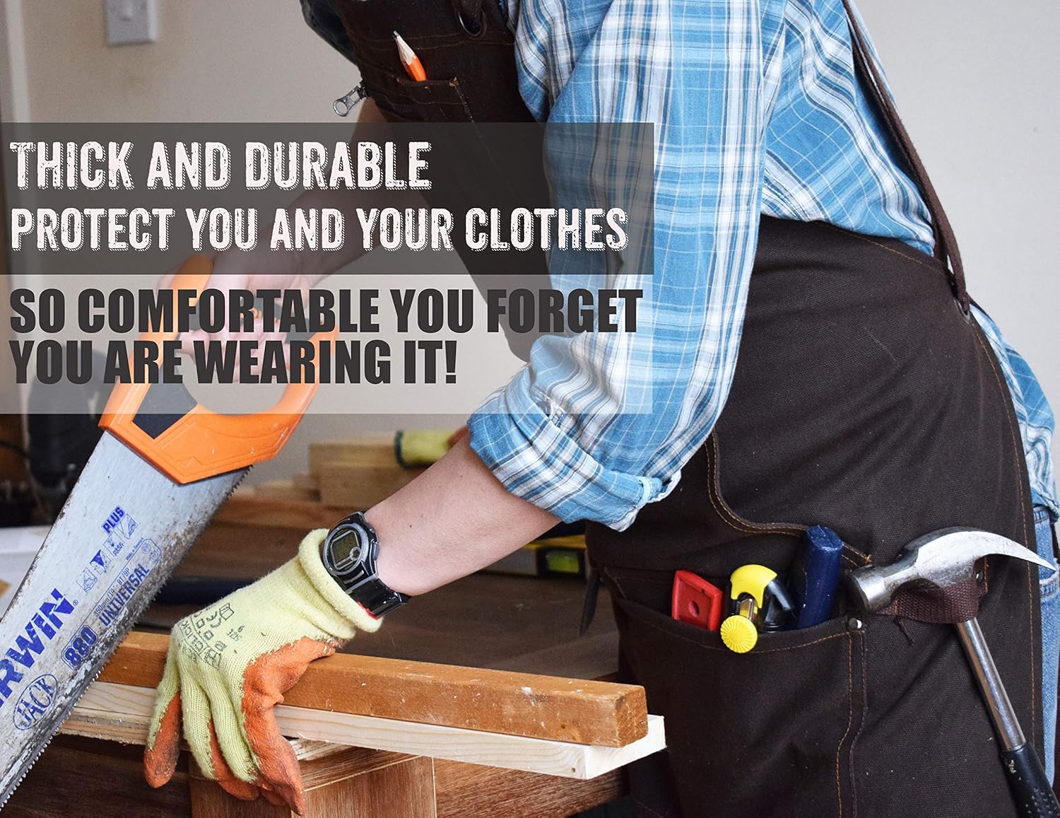 Woodworking Shop Apron - 16 oz Waxed Canvas Work Aprons | Metal Tape holder, Fully Adjustable to Comfortably Fit Men and Women Size S to XXL | Tough Tool Apron to Give Protection and Last a Lifetime - - 