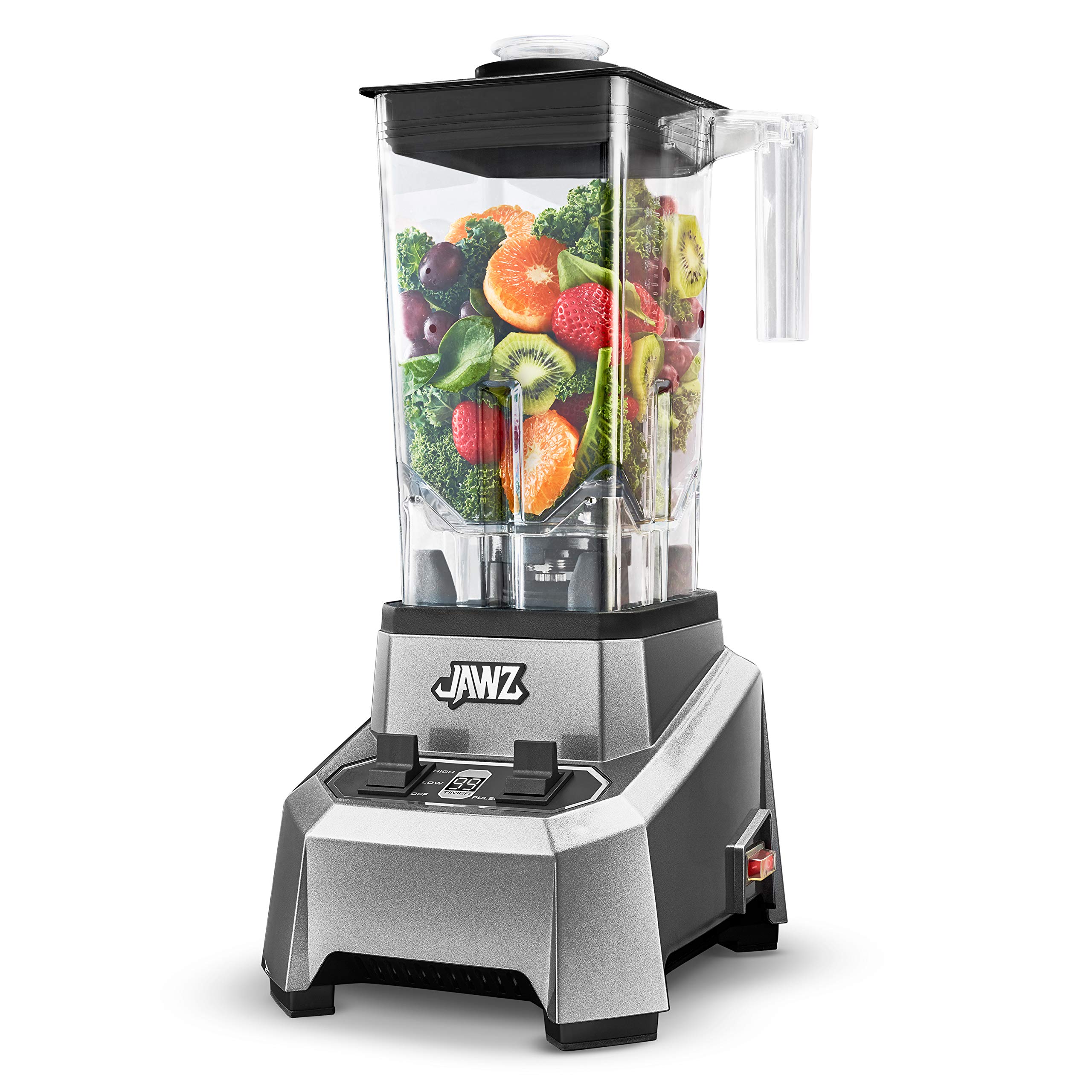 JAWZ High Performance Blender, 64 Oz Professional Grade Countertop Blender, Food Processor, Juicer, Smoothie or Nut Butter Maker, Simple 2 Speed Toggle Switch w Pulse, Stainless Steel Blades, Silver