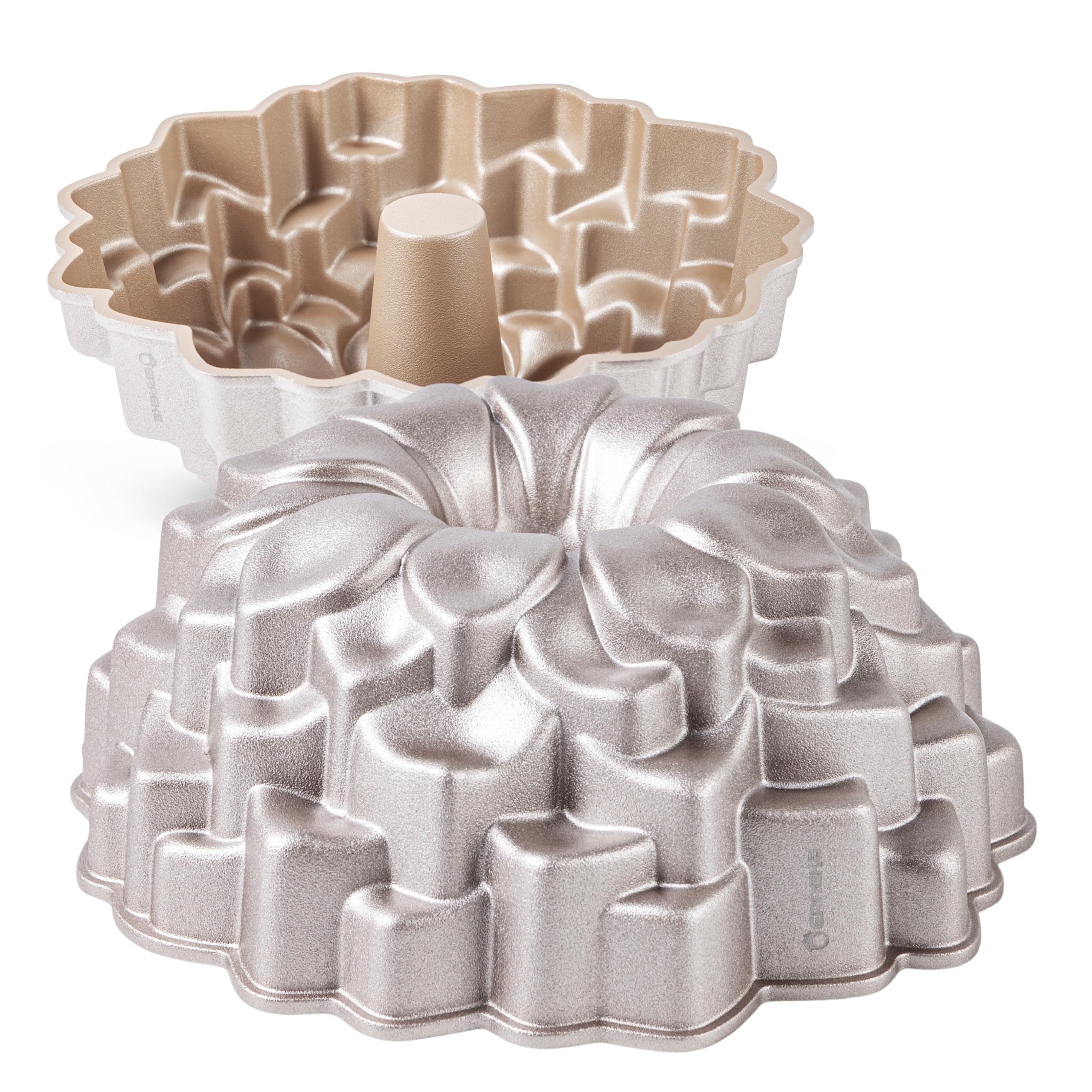 Erreke Cake Tin, Fluted Cake Tin, Ring Cake Mould, Cook Evenly, Double Non Stick Layer, Highly Durable Cast Aluminium, Rose Gold, 24cm Diameter, 2.5 Liter Capacity, Cake Mould, Bloom