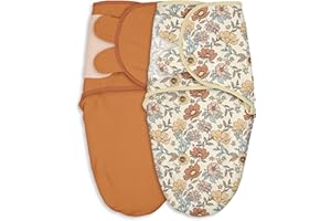 CIVARUA KIDS Baby Swaddles for Newborn Organic Cotton,Soft & Snug Newborn Velcro Swaddle 0-3 Months Sleep Sack Helps Calm Startle Reflex, 2-Pack Wrap Nursery Swaddling Blankets Retro Floral