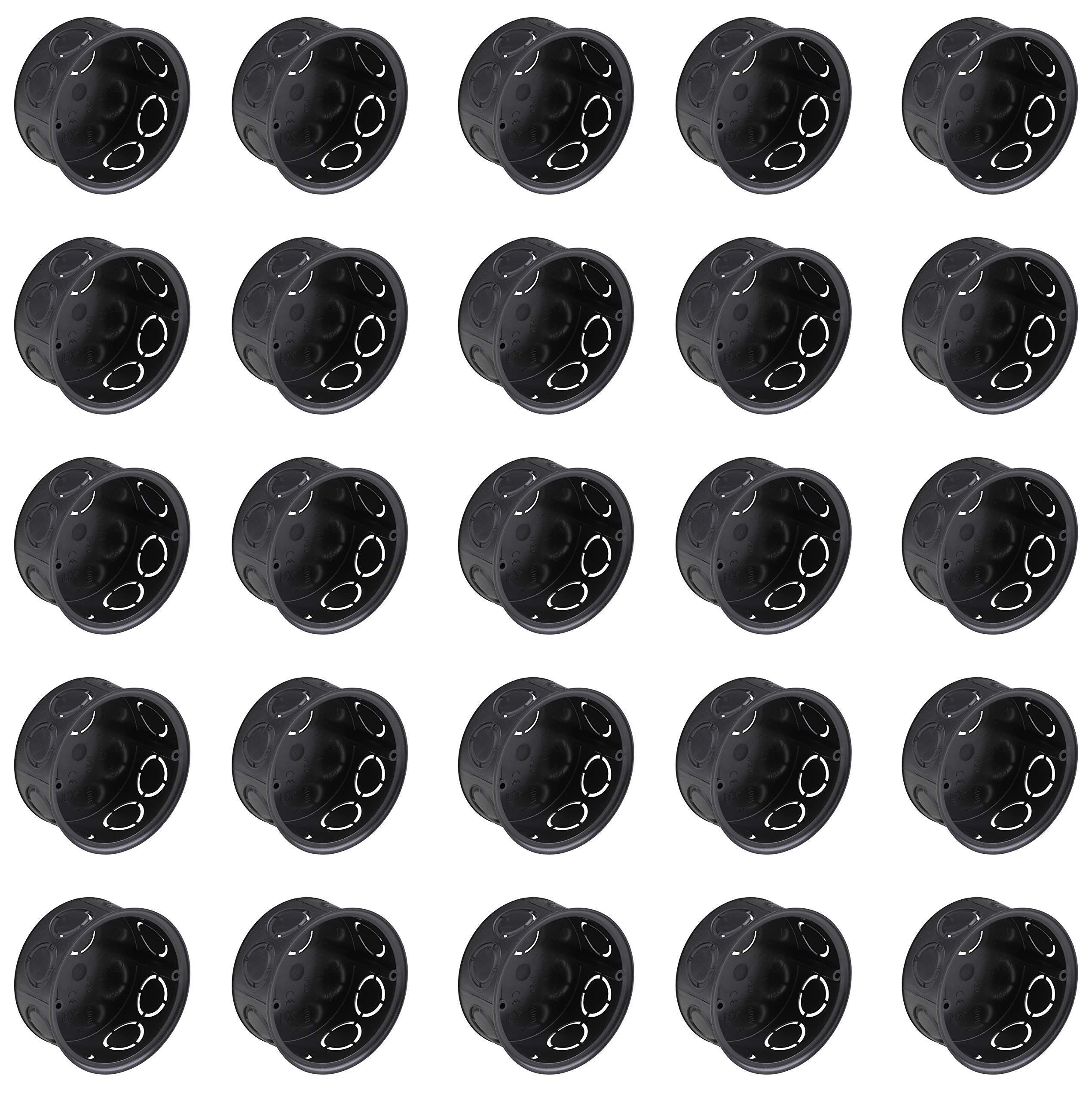 Meister, 36 mm deep, black, 25 pieces, 70 mm diameter, central junction star-shaped cable laying, flush-mounted, device box, 7461030