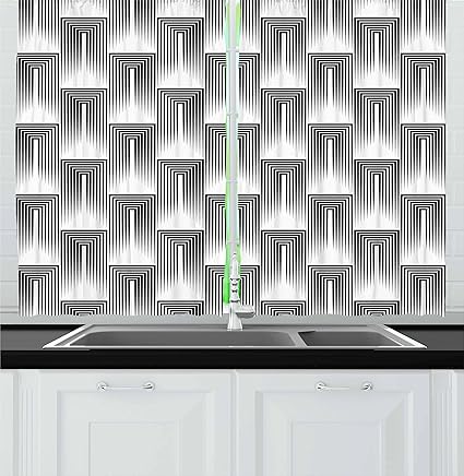 Amazon Com Lunarable Black And White Kitchen Curtains Stripes