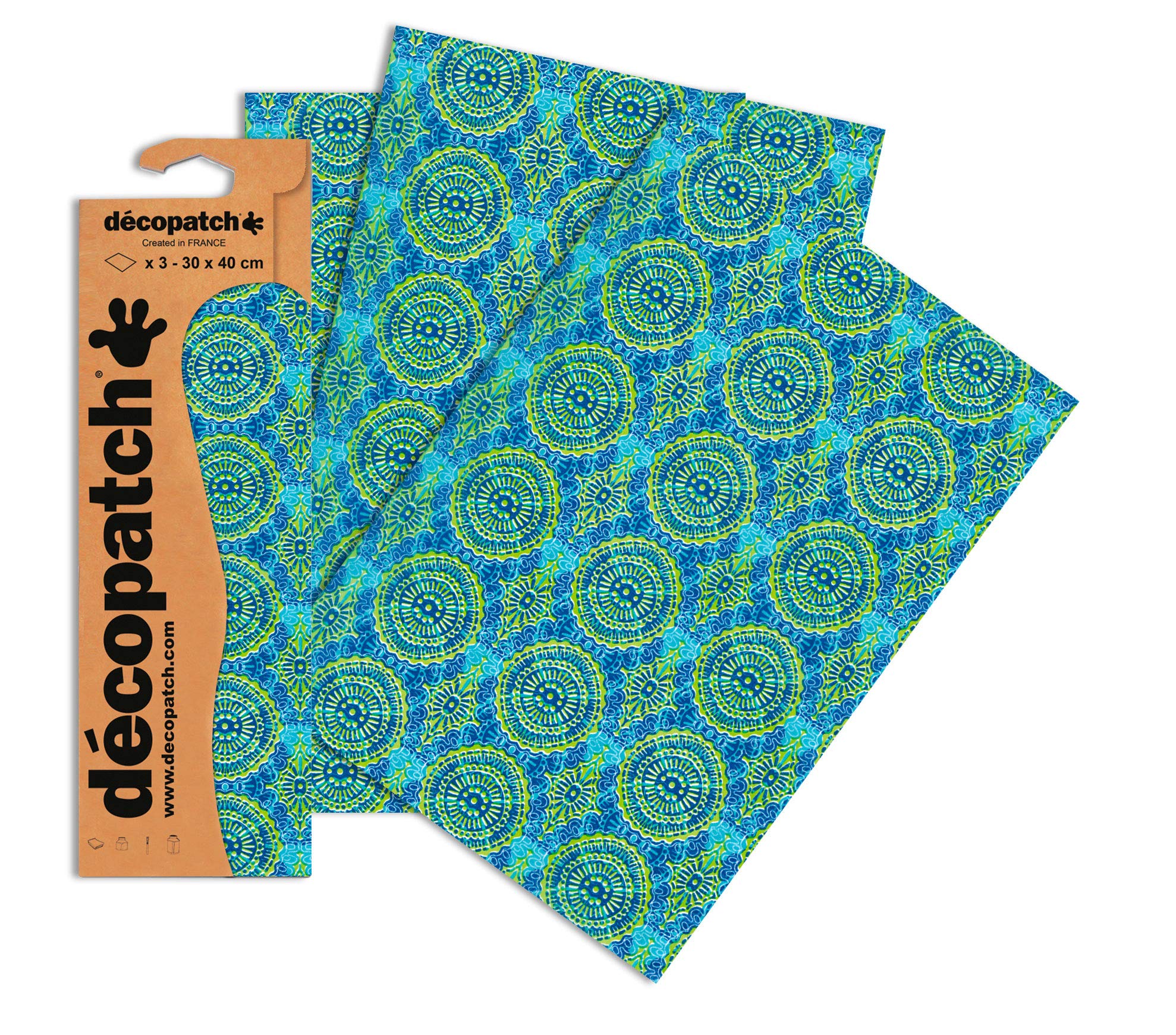 Décopatch Blue/Green Mosaic Paper, 30x40cm (Pack of 3 sheets)