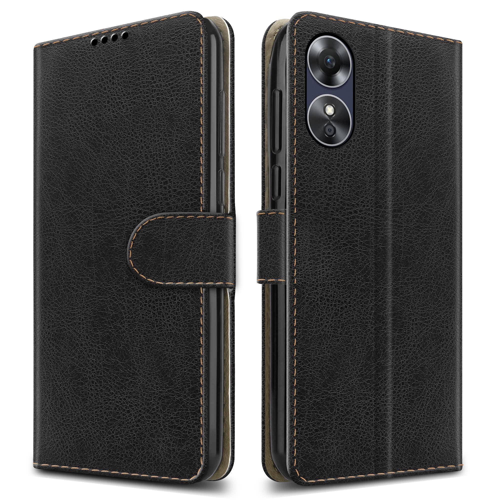 PIXFAB For OPPO A17 Leather Phone Case, Magnetic Closure Full Protection Book Folio Design, Wallet Case Cover [Card Slots] and [Kickstand] For OPPO A17 - Black