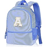 YOOLIFE Little Girl Backpacks Birthday Gifts for Girls Kids Kindergarten Backpack Personalized Kids Small Backpack for Little Girl, Initial Toddler Daycare Backpacks Cute Blue Letter A