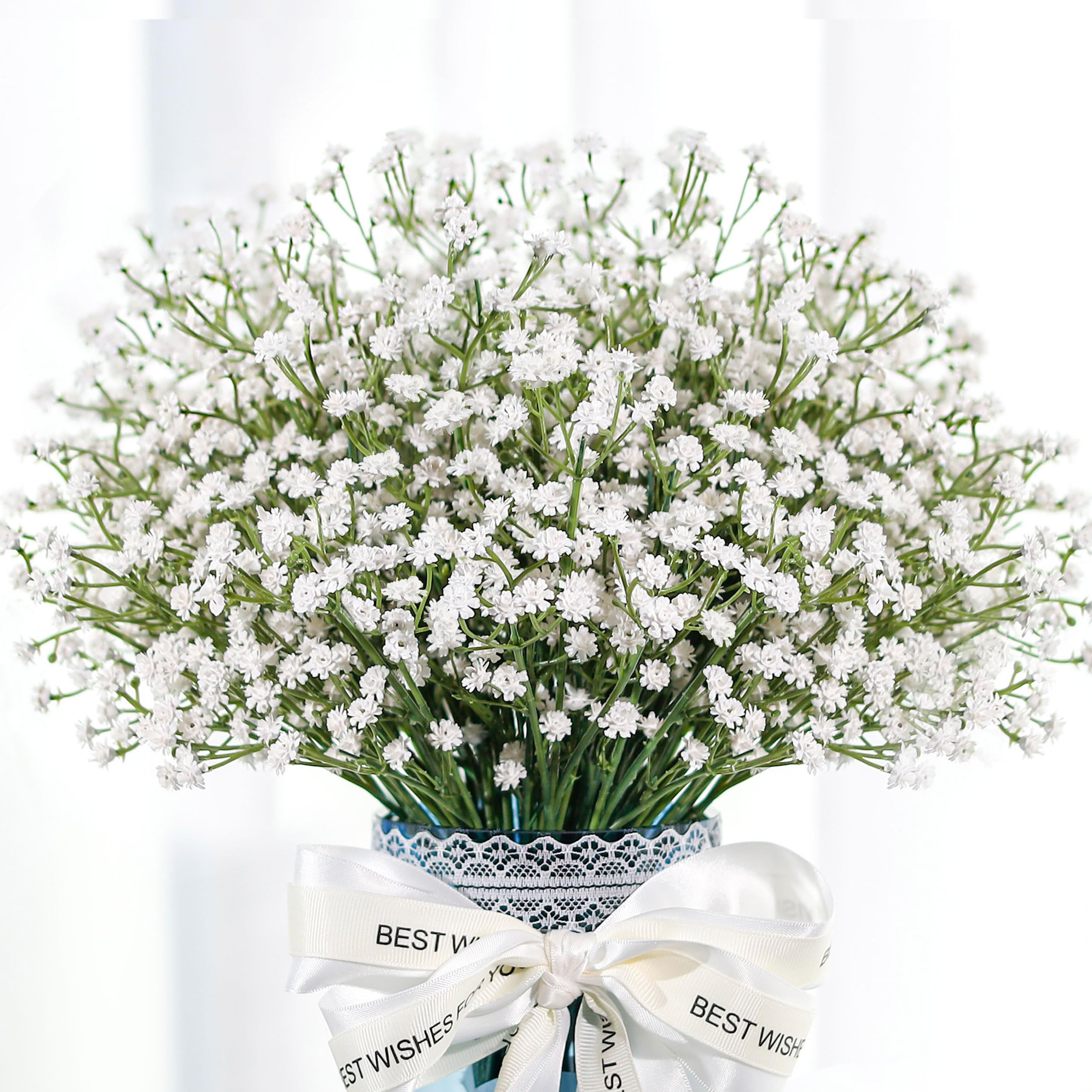 Photo 1 of Der Rose 12Pcs Babys Breath Artificial Flowers White Fake Babies Breath Gypsophila Bulk Real Touch Faux Baby's Breath Flowers DIY for Wedding Centerpieces Floral Arrangements Home Party Decoration