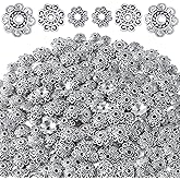 PAGOW 300pcs 8mm/10mm/12mm Spacer Beads Flower Bead Caps Valentines Birthday Wedding Prom Jewelry DIY Findings for Necklace Bracelet Making(Silver)