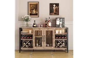 Vabches 58" Wine Bar Cabinet with Wine Rack Storage,Home Bar for Liquor and Glasses, Farmhouse Coffee Bar Cabinet, Liquor Cabinet Bar for Home Living Room Dining Room, Sideboard Buffet Cabinet