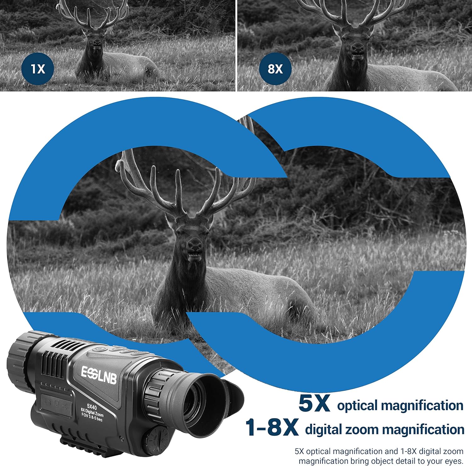 ESSLNB Night Vision Monocular Scope 5X40 Night Vision Infrared IR