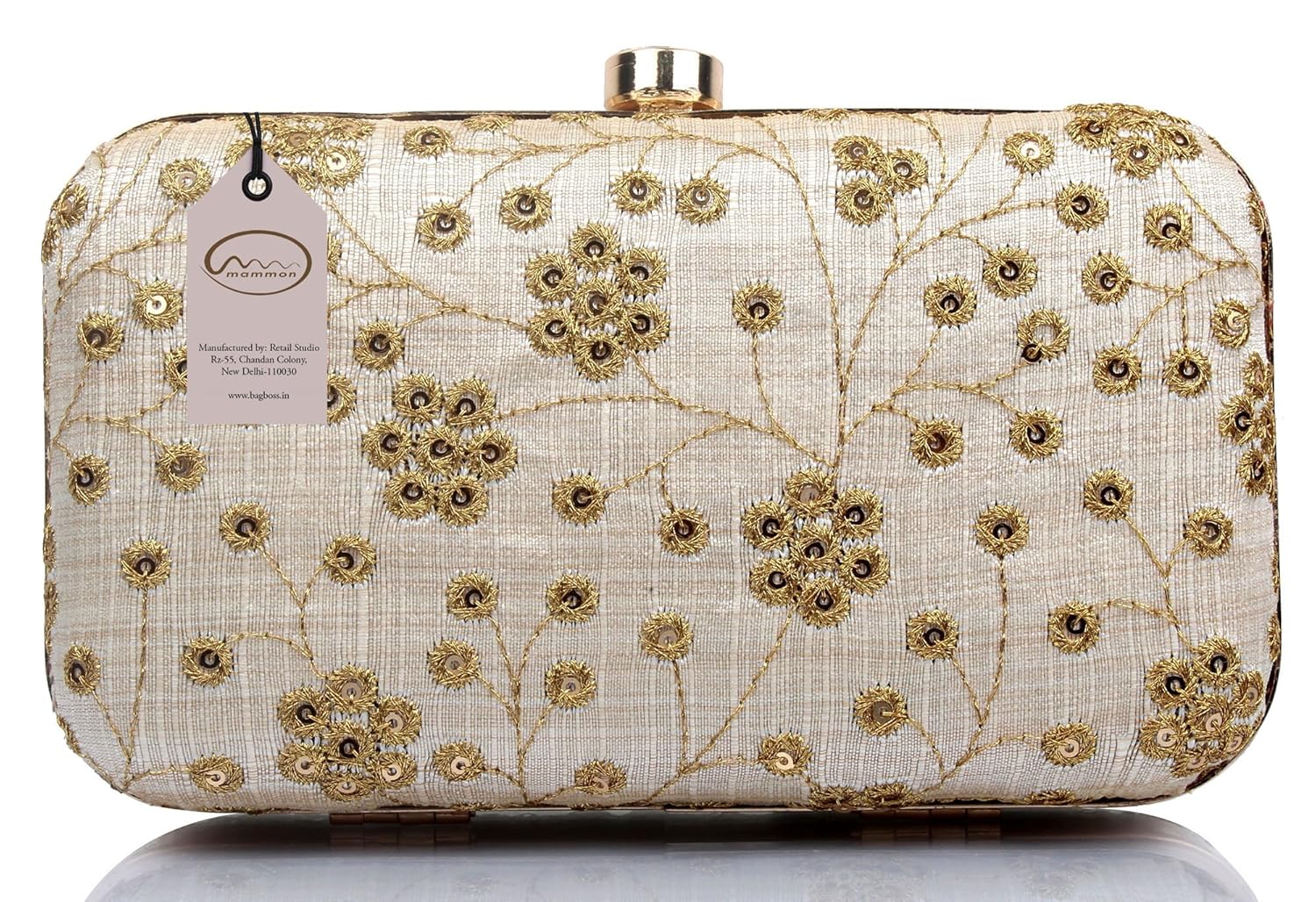 mammon handcrafted women's clutch with sling (bridal-floral-gold)