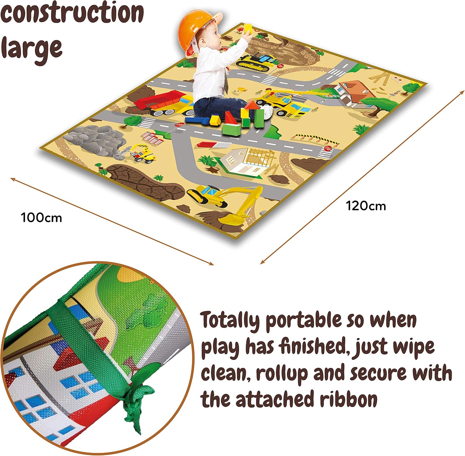Eduk8 Construction Large Activity Mat - Truck Worker Floor Play Learning Homeschool Game, Yellow, 120 x 100 cm - Image 3