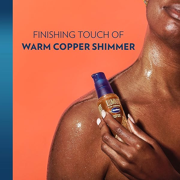 VASELINE ILLUMINATE ME SHIMMERING BODY OIL CREATED FOR MELANIN RICH SKIN, ILLUMINATES SKIN WITH FINISHING TOUCH OF SHIMMER FOR GLOWING SKIN 3.3 OZ