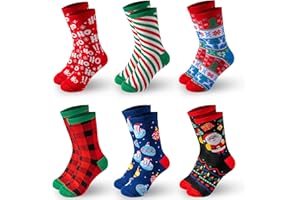 Giggling Getup 6 PCS Cotton Christmas Socks for Men Women, Warm Soft Novelty Crew Socks for Christmas Holiday, Birthday Gift