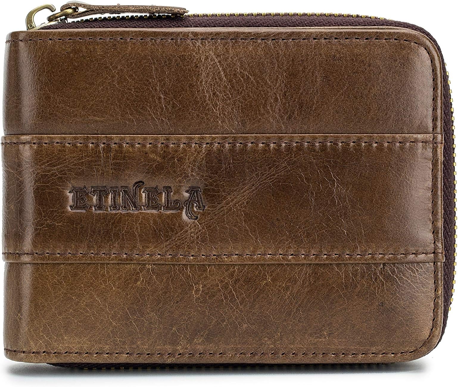 Wallet,men's Genuine leather multi-function three-fold RFID Blocking photo album card wallet(Brown)