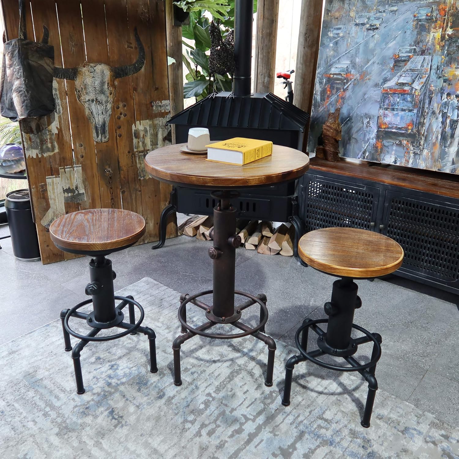 TOPOWER Industrial Bar Table 31.5-41.3" Adjustable Pub Table Kitchen Dining Coffee Bistro Table (Bronze): Kitchen & Dining