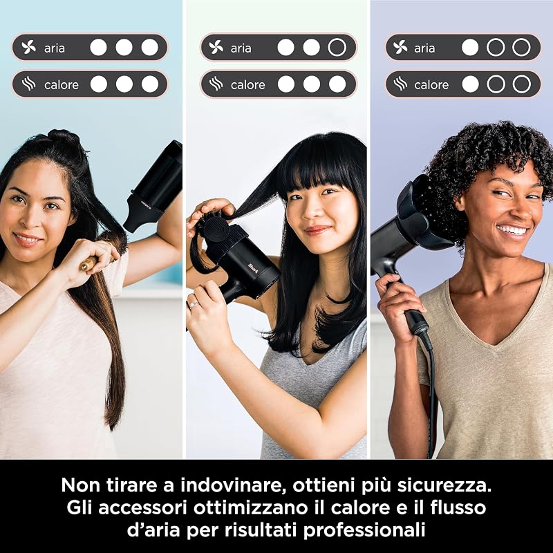 STYLE iQ Asciugacapelli e Styler per Capelli a Ioni 3 in 1, con Spazzola, Diffusore per Ricci e Concentratore, Asciugatura Veloce, Senza Danni, Impostazioni Automatiche, Nero/Oro Rosa, HD120EU
