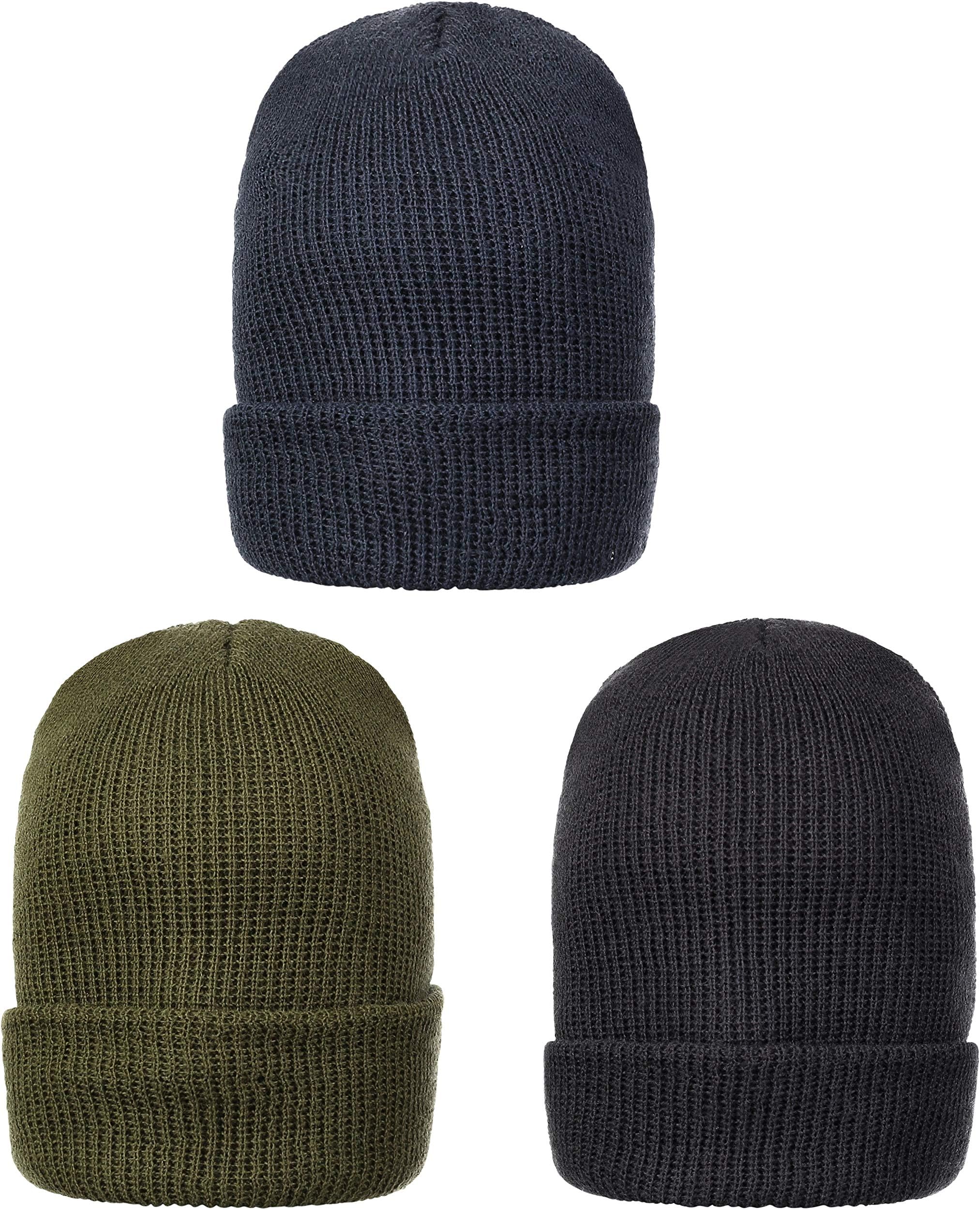 Genuine IssueGenuine Wool Ski Watch Cap, Made in USA, 3 Pack - 100% Wool