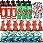 Funnymoom 24 Pcs Football Water Bottle Football Drawstring Bag Set with 50 Sticker Football Party Favors 12 Reusable Sports Squeeze Water Bottle 20oz 12 Football Goodie Gift Bag for Football Team Gift