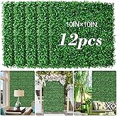 AOKIE 10"X10" Artificial Grass Wall, 12Pcs Boxwood Hedge Wall Panels UV-Anti Grass Backdrop Wall Decor, Greenery Privacy Hedge Screen for Indoor Outdoor Patio Balcony, Party Garden Fence Decor