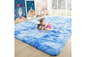 Noahas 5x8 Fluffy Blue Rug for Girls Room,Tie-Dyed Rainbow Rug for Girls Bedroom,Soft Kids Rugs for Room,Shaggy Area Rugs for Living Room,Fuzzy Playroom Nursery Throw Carpet,Kawaii Room Decor