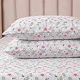 Elegant Comfort Ultra Soft 4-Piece 100% Turkish Cotton Flannel Sheet Set - Holiday Christmas Flannel Sheets, Warm and Cozy Premium Quality, Deep Pocket Fitted Sheet- King, Poinsettia