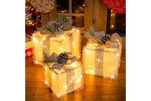 SANHSEHOME Set of 3 Christmas Lighted Gift Boxes, 60 LED Light Up Present Boxes for Christmas Decorations Indoor Outdoor Yard Xmas Tree Holiday Party Lawn Porch Home Decor (White)