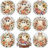 8 Pcs Diamond Art Coasters Kit for Adult with Holder, Diamond Coaster 4x4in | DIY Halloween Ghost Diamond Painting Kits Coaster with Cork Pads, 5D Fall Diamond Dots Coasters Set for Adult Home Decor
