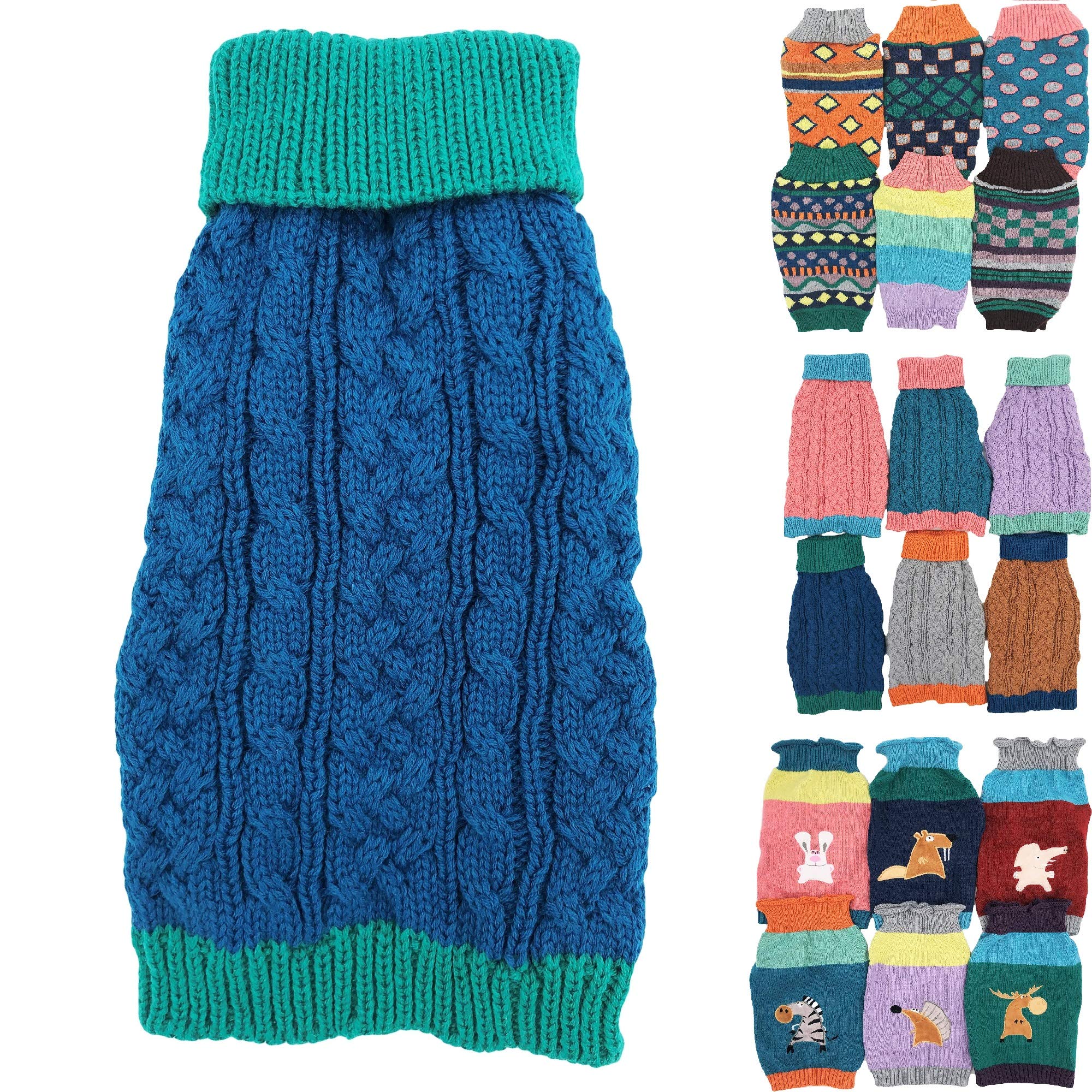 Dog Sweater Knitted Fashion Warm Soft Winter Clothes for Small Large Pet Cat Puppy (XS: Length - 10", Blue)