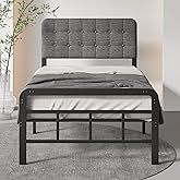 Lutown-Teen 12 Inch Twin XL Bed Frames with Upholstered Headboard and Metal Footboard, No Box Spring Needed, Heavy Duty XL Twin Metal Mattress Foundation, Noise Free, Easy Assembly