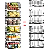 Jakyitvi Stackable Wire Baskets for Pantry,6 Pank Metal Pantry Organizer Storage Bins for Kitchen Snack, Fruit, Potato, Onion & Vegetable Storage, Wire Baskets for Pantry Organization