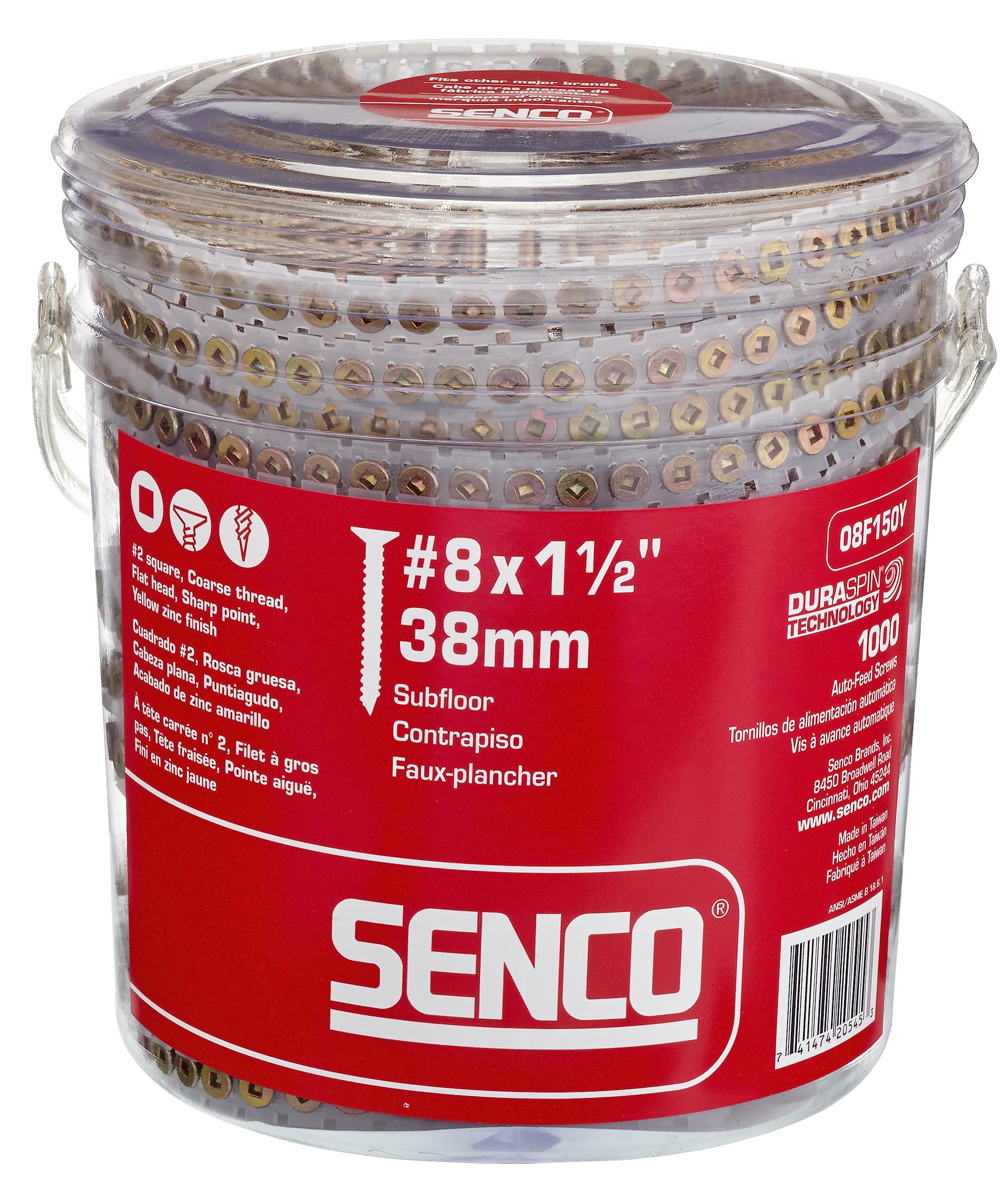 Senco 08F150Y DuraSpin #8 x 1-1/2-inch, Wood to Wood Collated Screw, 1,000 Ct.