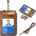 ELV Badge Holder with Zipper, PU Leather ID Badge Card Holder Wallet with 5 Card Slots, 1 Side RFID Blocking Pocket and 20 inch Neck Lanyard Strap for Offices ID, School ID, Driver Licence