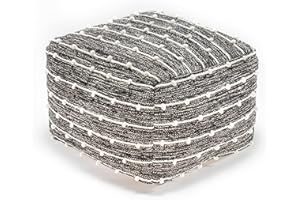 Anji Mountain 100% Handmade & Handcrafted Comfortable Home Décor Pouf Ottoman Footrest for Living Room, Bedroom, Nursery, Kidsroom, Patio Furniture - (22" x 22" x 16"- Black,Ivory)