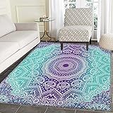 Purple and Turquoise Area Rug Carpet Hippie Ombre Mandala Inner Peace and Meditation with Ornamental Art Living Dining Room Bedroom Hallway Office Carpet 3'x4' Purple Aqua