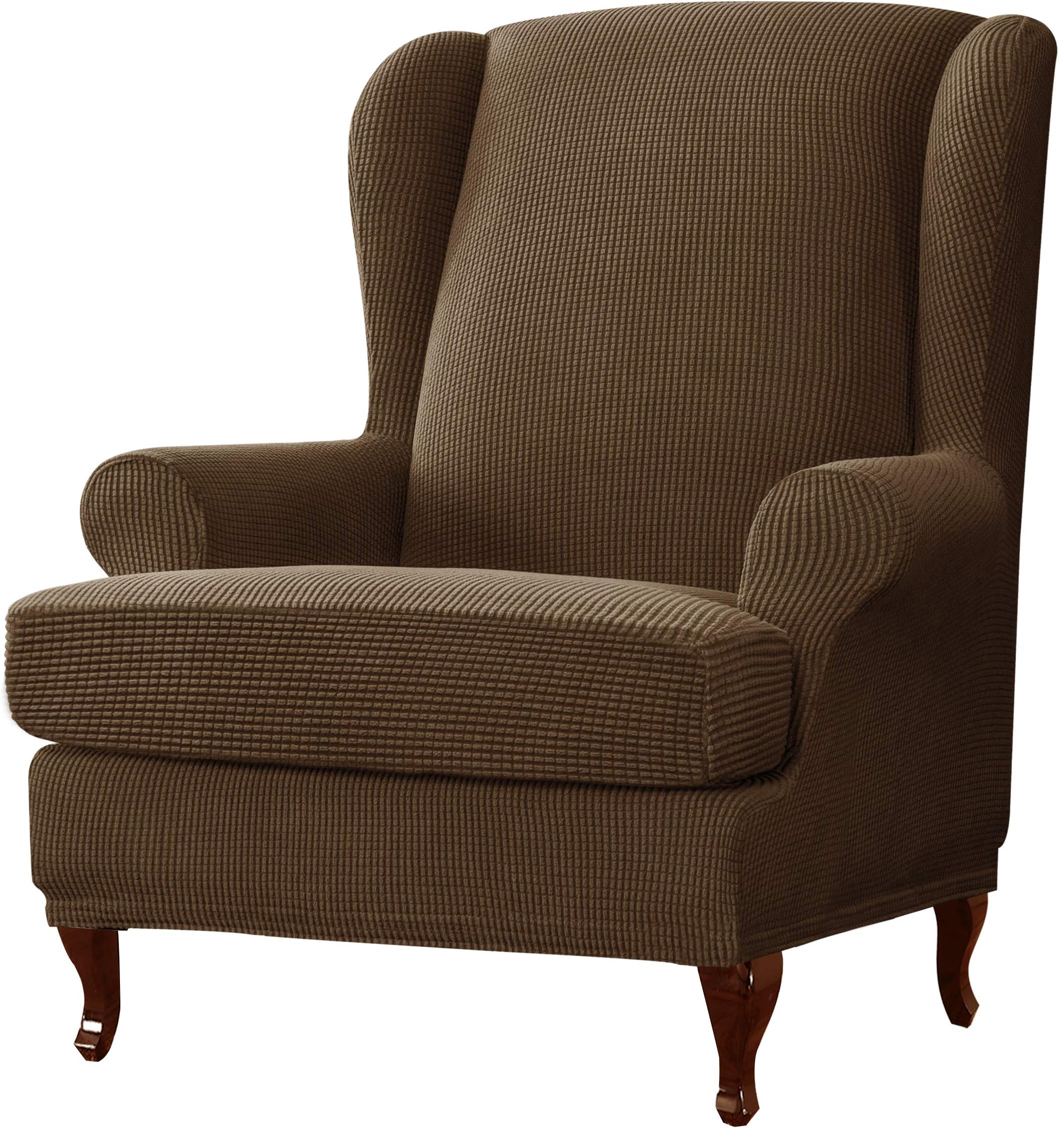 subrtex Stretch Wing Chair Cover Elastic Wingback Armchair Covers Anti Slip Furniture Protector (Coffee)
