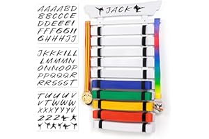 Winartton 10 Belts Karate Belt Display Rack with Stickers, Taekwondo Belt Display Holder, Martial Arts Belt Display, No Assembly Required, BJJ Hanging Holder for Kids and Adult