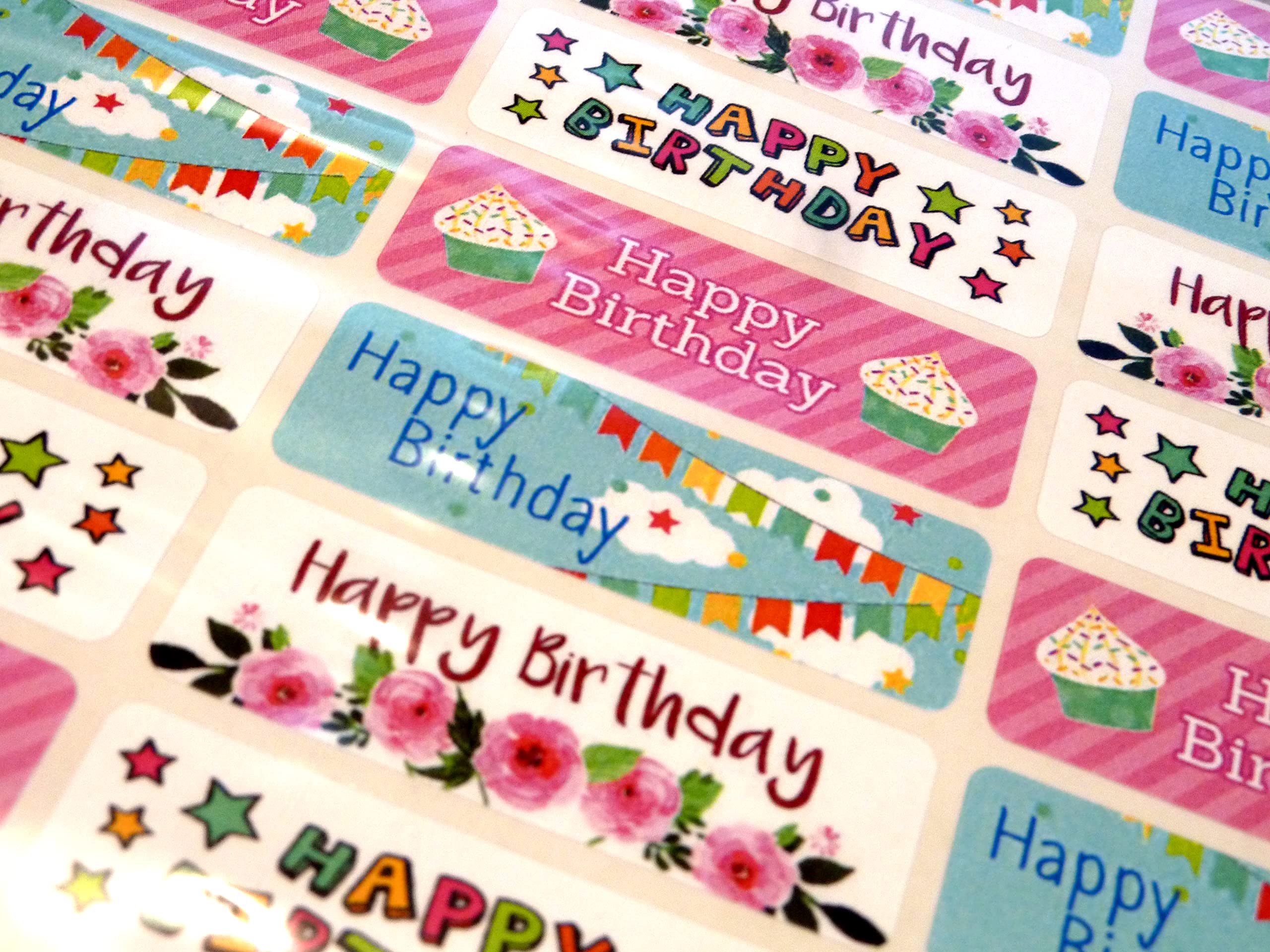 Pack of 32 Colourful Happy Birthday Greeting Stickers, Labels for Cards, Envelopes and Gifts