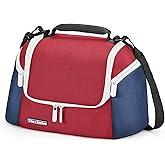Tirrinia Insulated Lunch Box for Women Men, Leakproof Thermal Reusable Lunch Bag with 2 Zipper Pockets for Adult, Lunch Bag Cooler Tote for Office Work, Red White