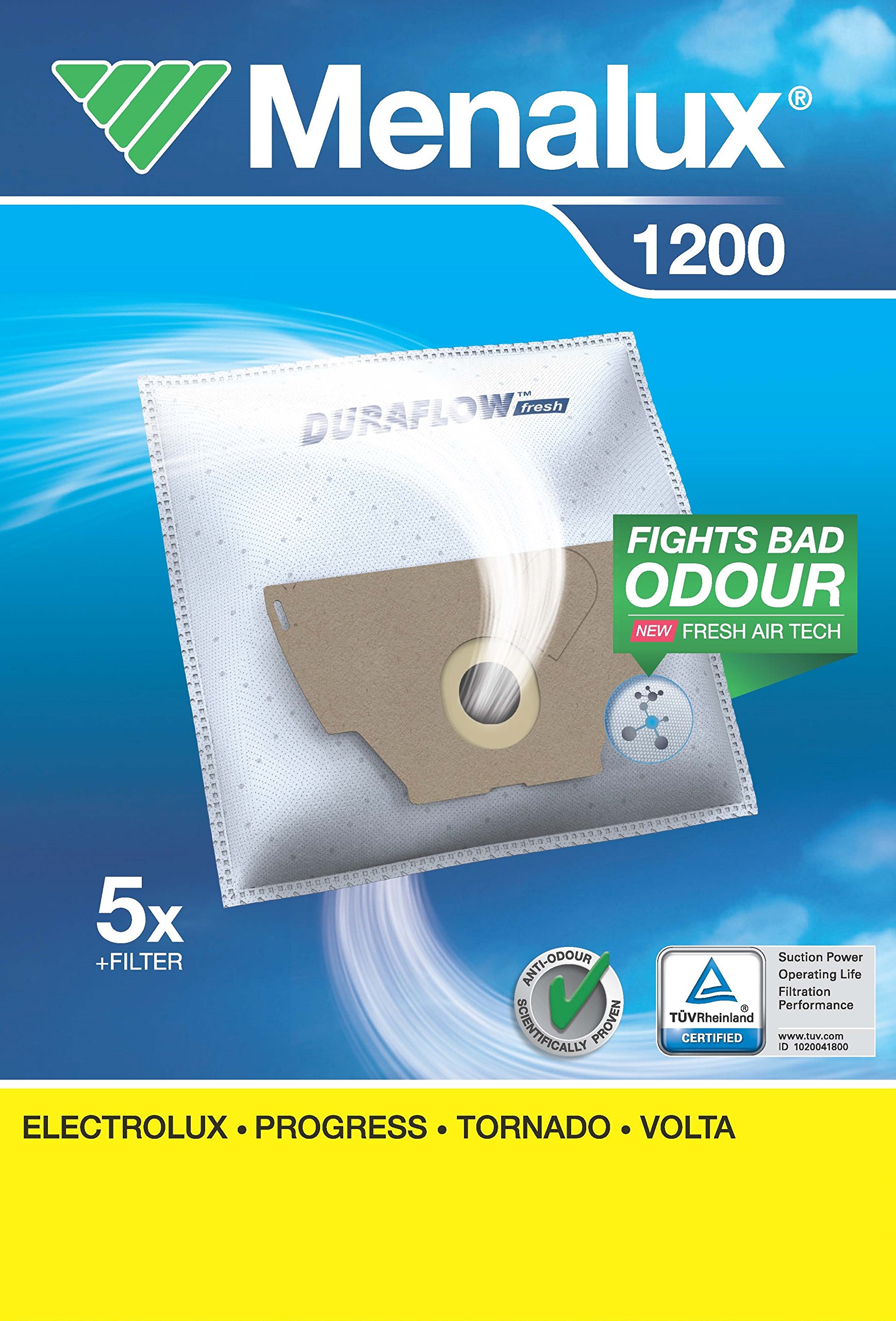 Menalux 1200 Pack of 5 Dustbags, 1 Motor Filter and 1 Micro Filter